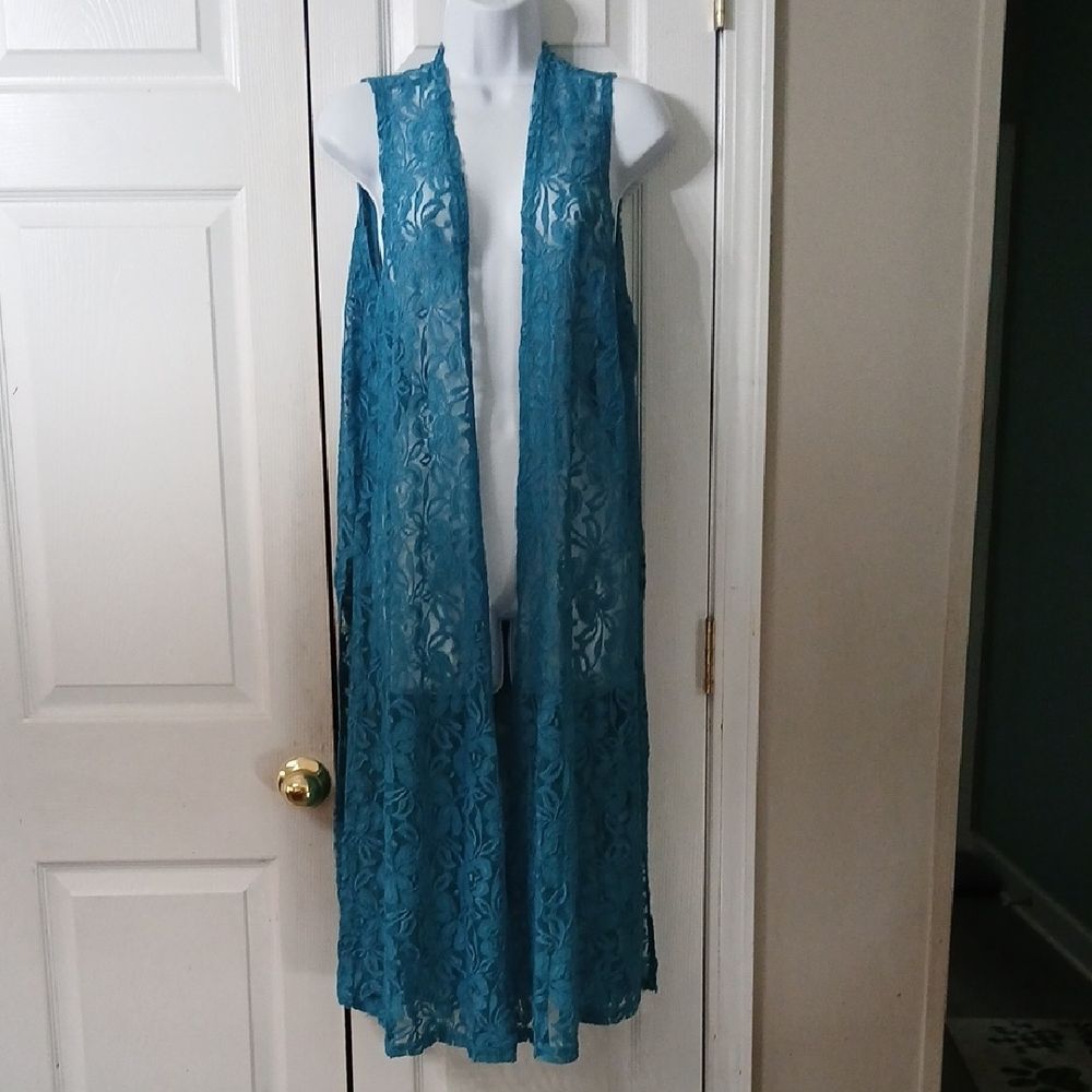 LuLaRoe Joy Turquoise Lace Vest Duster